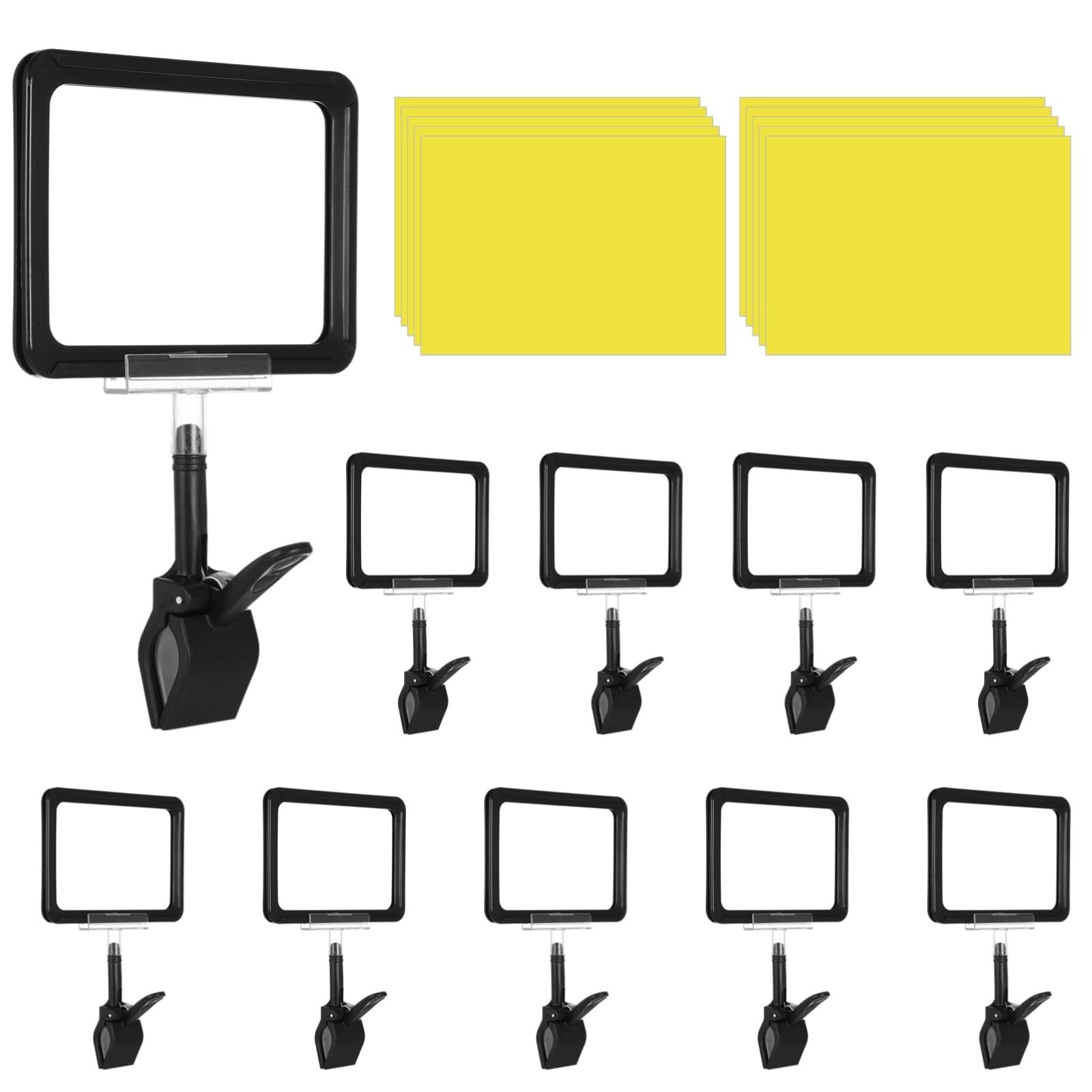 10 Stk. Clip-on Schildhalter, doppelseitiger Schilderclip mit Kartenschutz, transparenter Halter mit Klemme, drehbarer Preisschild-Clip für Bäckerei, Markt, Supermarkt, Einkaufszentrum