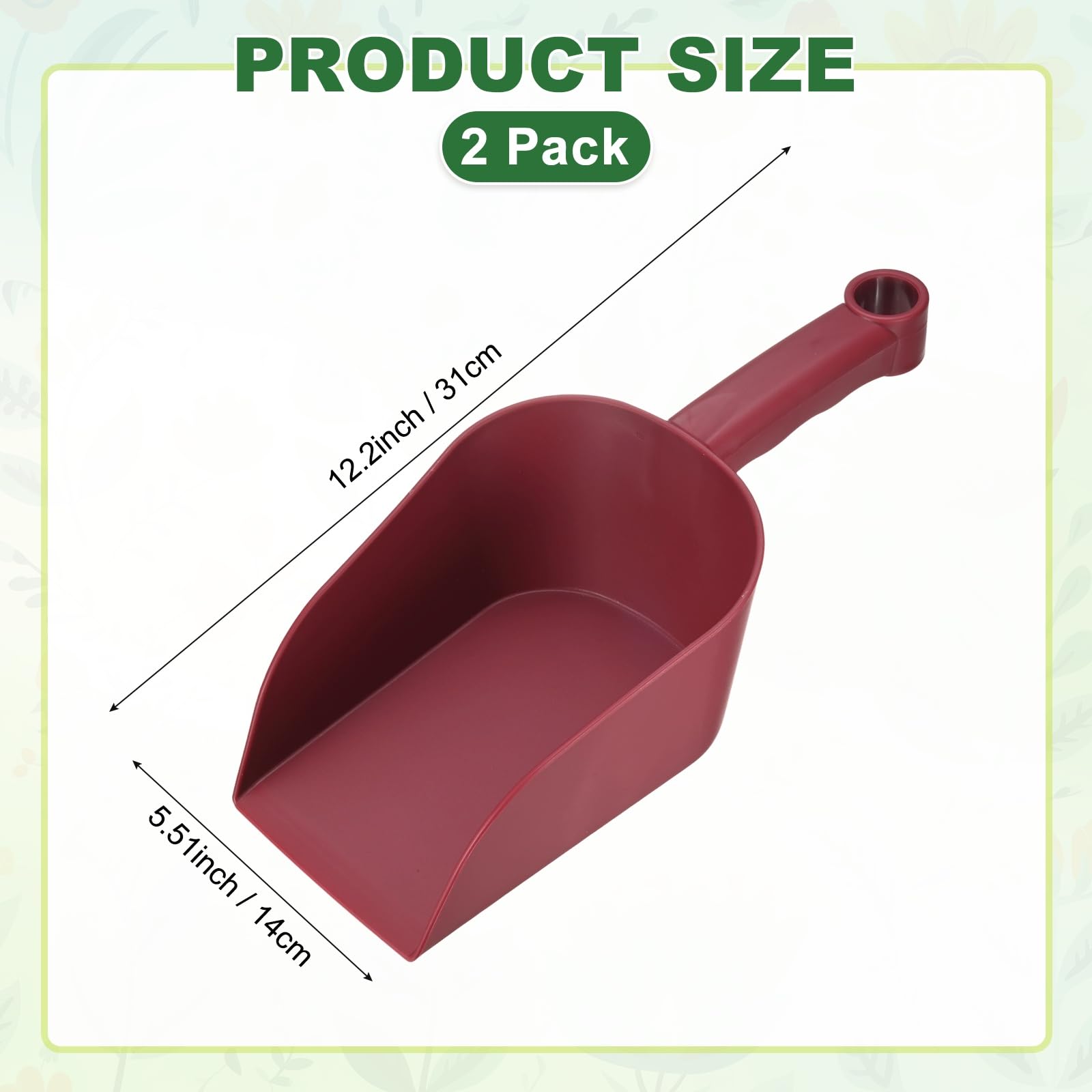 M METERXITY 2-Pack Pelle De Jardin Pelle À Main, 31cm/12.2 Pouces Outils De Jardinage en Plastique pour Creuser, Transplanter, Ameublir Le Sol Et Planter, Manche Ergonomique [Rouge Vin]