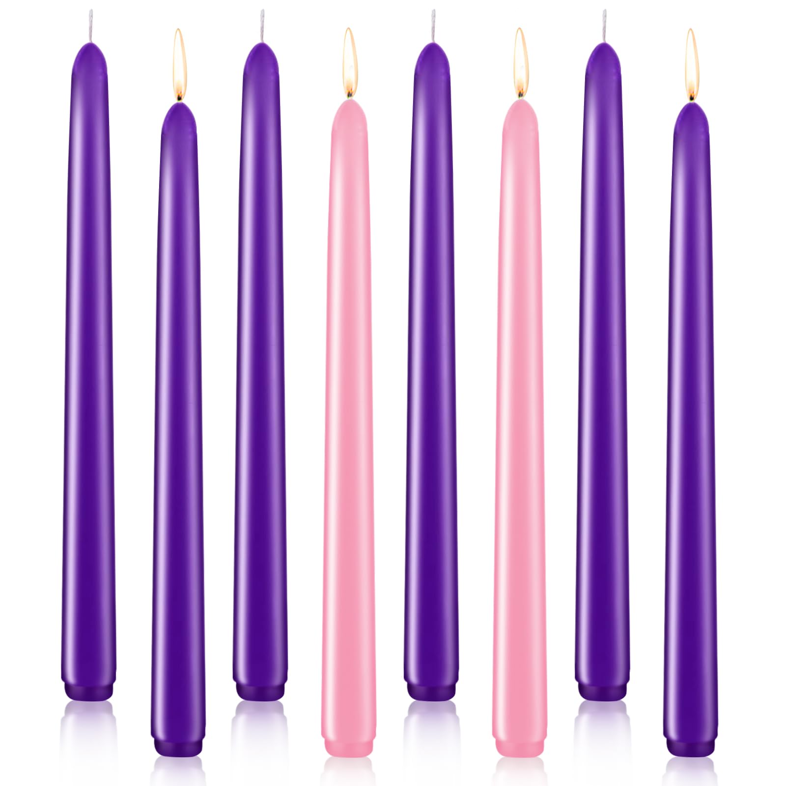 Advent Taper Candles, Unscented Candles for Christmas, Valentine's Day and Christmas (Pack of 8-6 Purple, 2 Pink Packages) 10 Inch, Smokeless, Non-Drip, Clean Burning