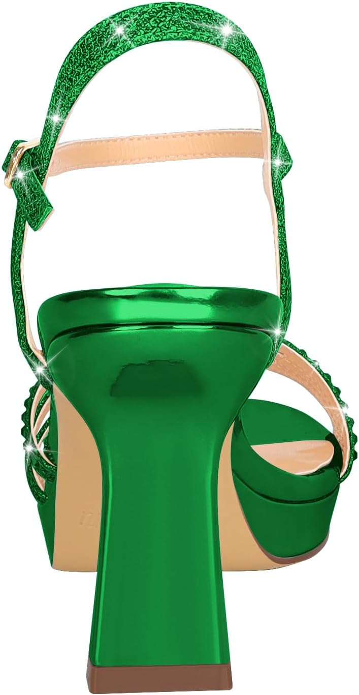 PIZZ ANNU Lena Women's Platform Heels High Block Chunky Sparkly Rhinestone Open Toe Ankle Strap Fashion Dress Pump Sandals Shoes for Party Wedding - Image 7