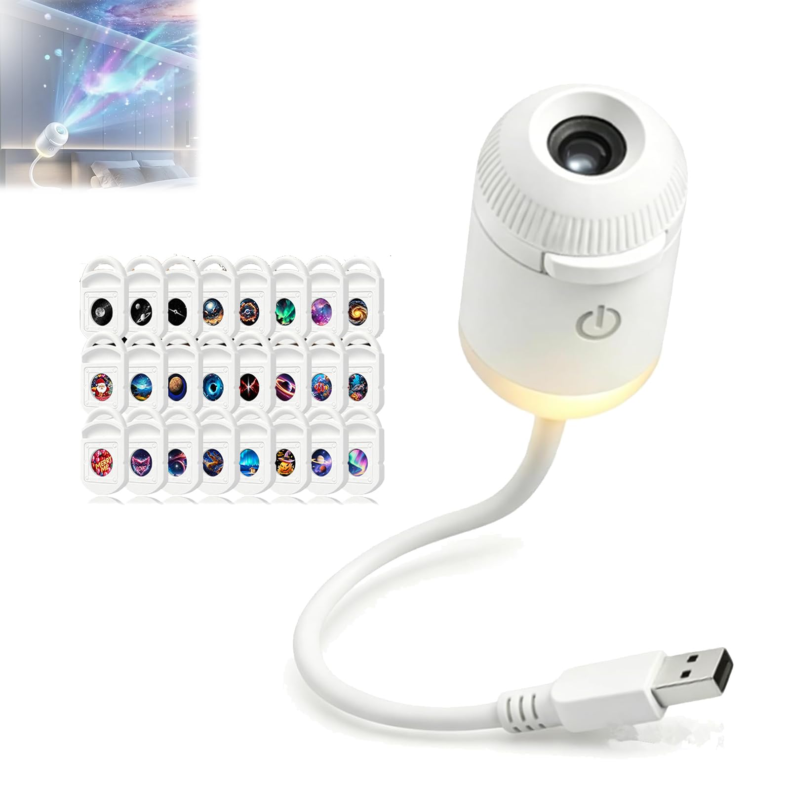 HD Smart Dynamic 5D Holographic Night Light Projector, Night Light Projector, Plug-and-Play, 360° Adjustable, USB Powered, for Bedroom Ceiling Car (24-in-1)