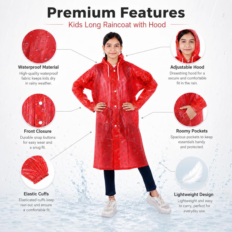 Image of Aristocrat Kids Humpty Dumpty Waterproof Raincoat with Hood | Knee Length Rainwear for Boys & Girls | Regular Fit Rain Jacket with Two Front Pockets | All-Weather Protection Rainwear