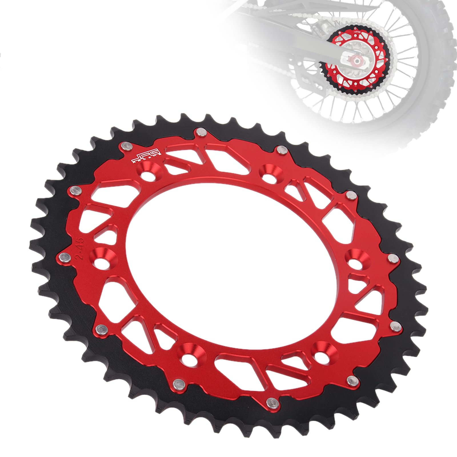 Piñón Trasero Moto 520-45T Aluminio para Beta RR 250-498 CC Enduro Rojo | Corona de cadena aluminio 520-45T con tornillos, Dirt Bike y motocross, para Beta RR 430 480RR 500 RS RR-S 250-498 cc