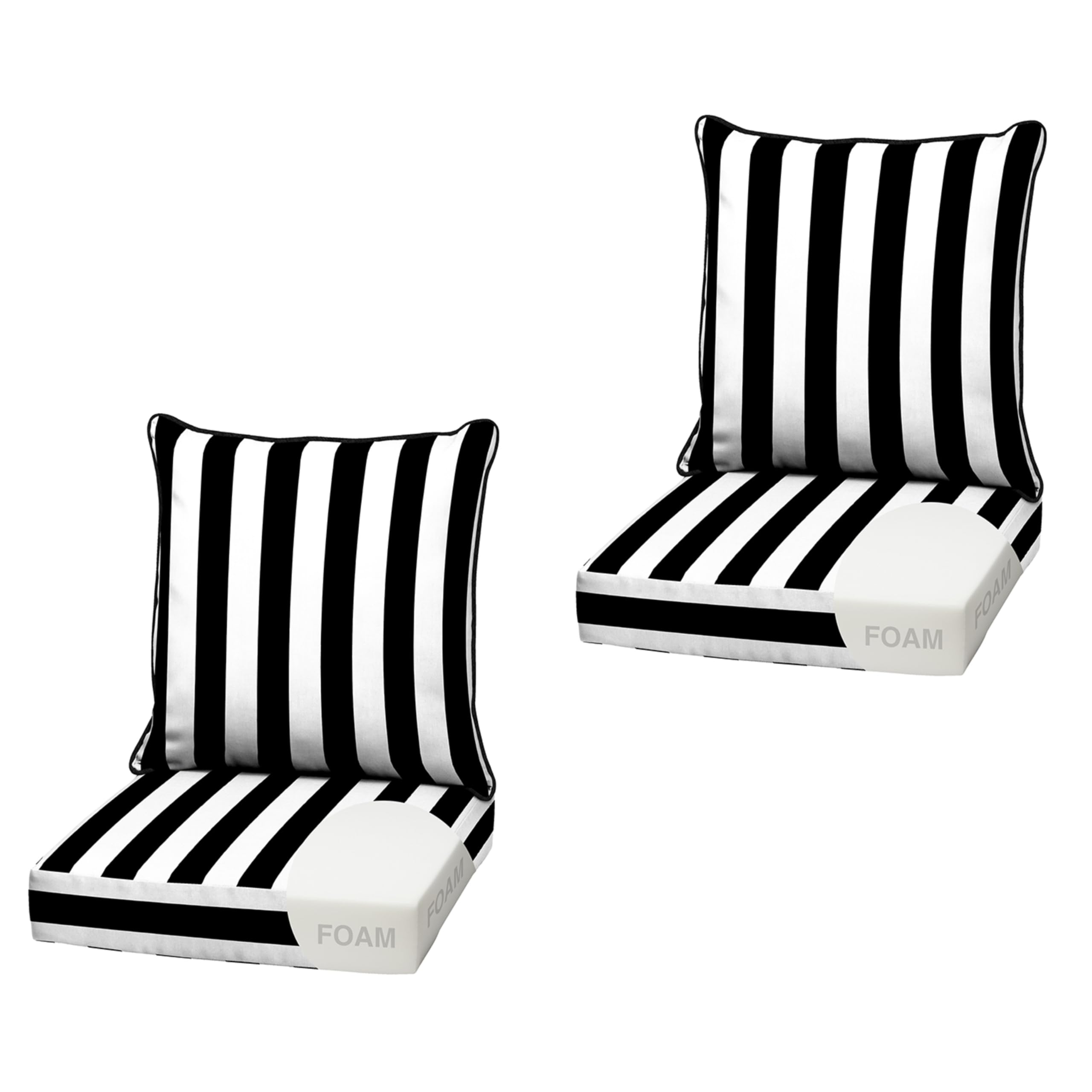 Arden Outdoor Deep Seat Cushion Set, Foam, 22x24, Black Cabana Stripe