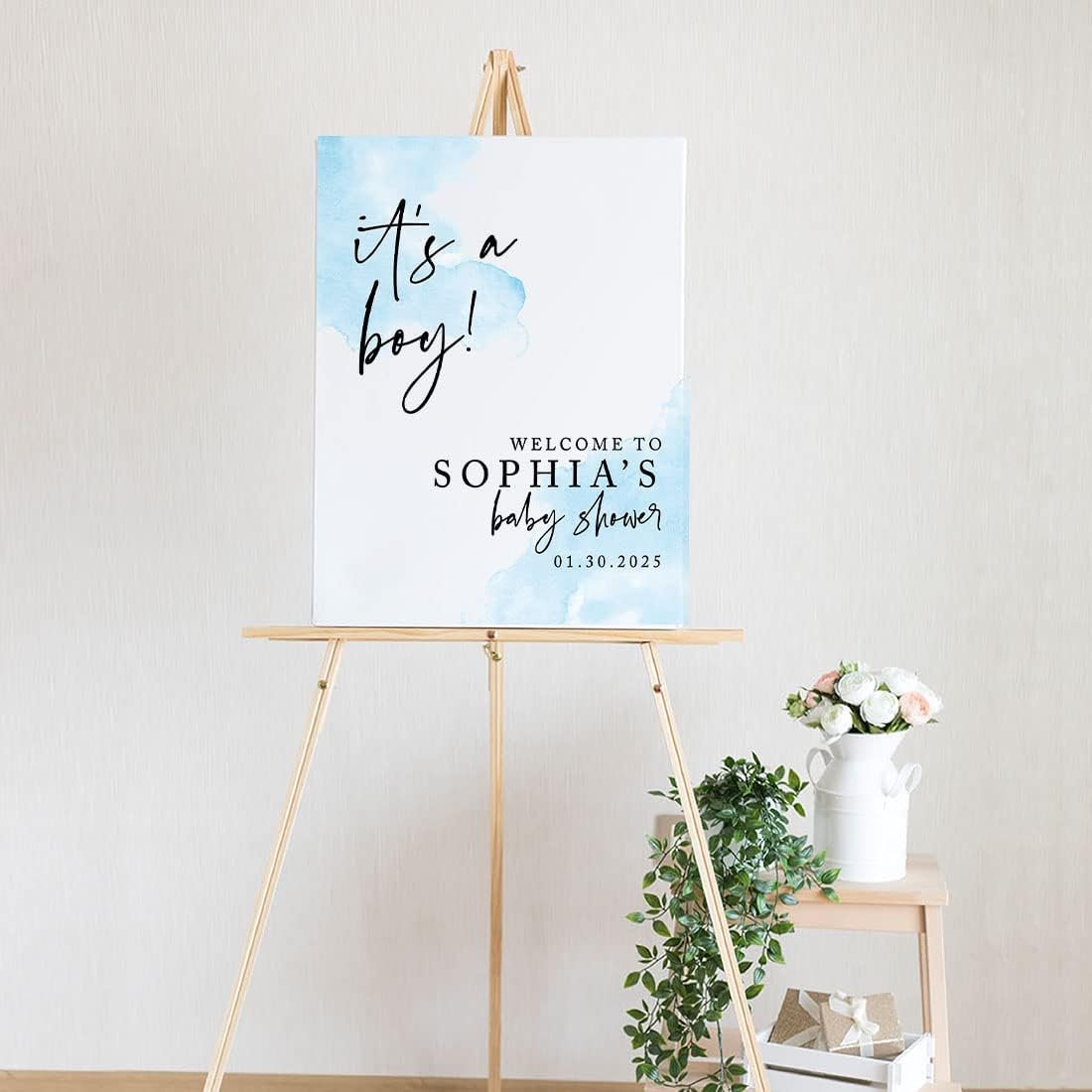 Andaz Press Custom Large Baby Shower Welcome Sign, 16" x 20", Baby Blue Watercolor It's A Boy Personalized Canvas Welcome Sign, Signage, Canvas Sign for Baby Sprinkle, Fall Baby Shower Decorations