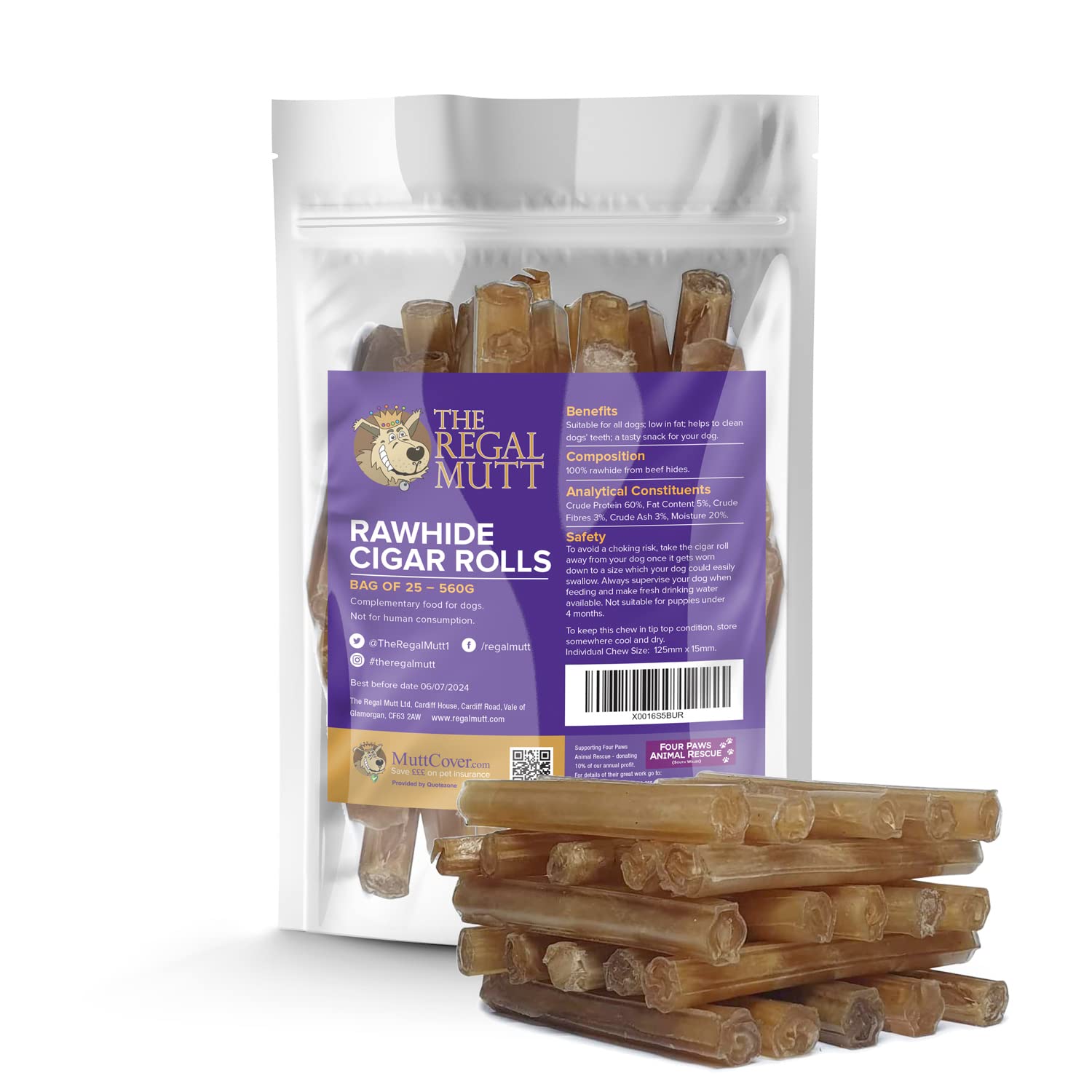 The Regal Mutt Rawhide Chews (Rawhide Cigar Rolls Pack of 25