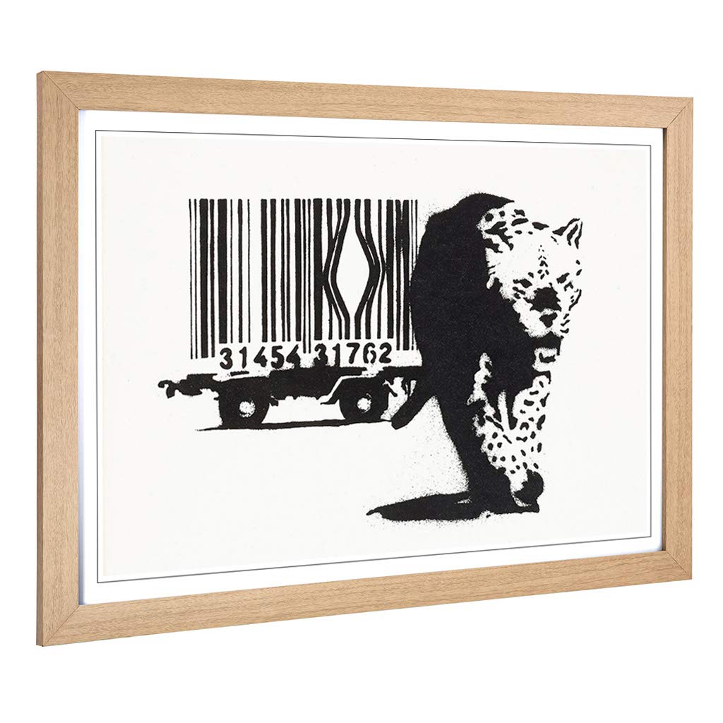 Big Box Art Framed Print of Banksy Barcode Graffiti Design | Wall Art Picture | Home Decor for Kitchen, Living Room, Bedroom, Hallway, Oak, A2 / 24.5x18 Inch / 62x45cm