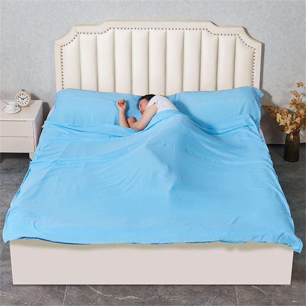 Highdi Sleeping Bag Liner Cotton, Sleeping Bag Liners for Adults Portable Lightweight Sleeping Bag Soft Prevent Dirty Sleep Bag Liner with Pillow Slot for Camping Hostels (Blue,160 * 220CM)