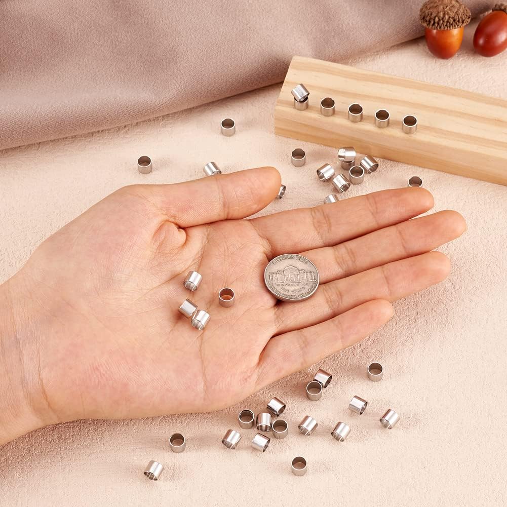 FASHEWELRY 50Pcs Large Hole Spacer Beads 5mm Hole Stainless Steel European Beads 6x5mm Tube Column Beads for Crafts DIY Bracelets Jewelry Making Findings - Image 4
