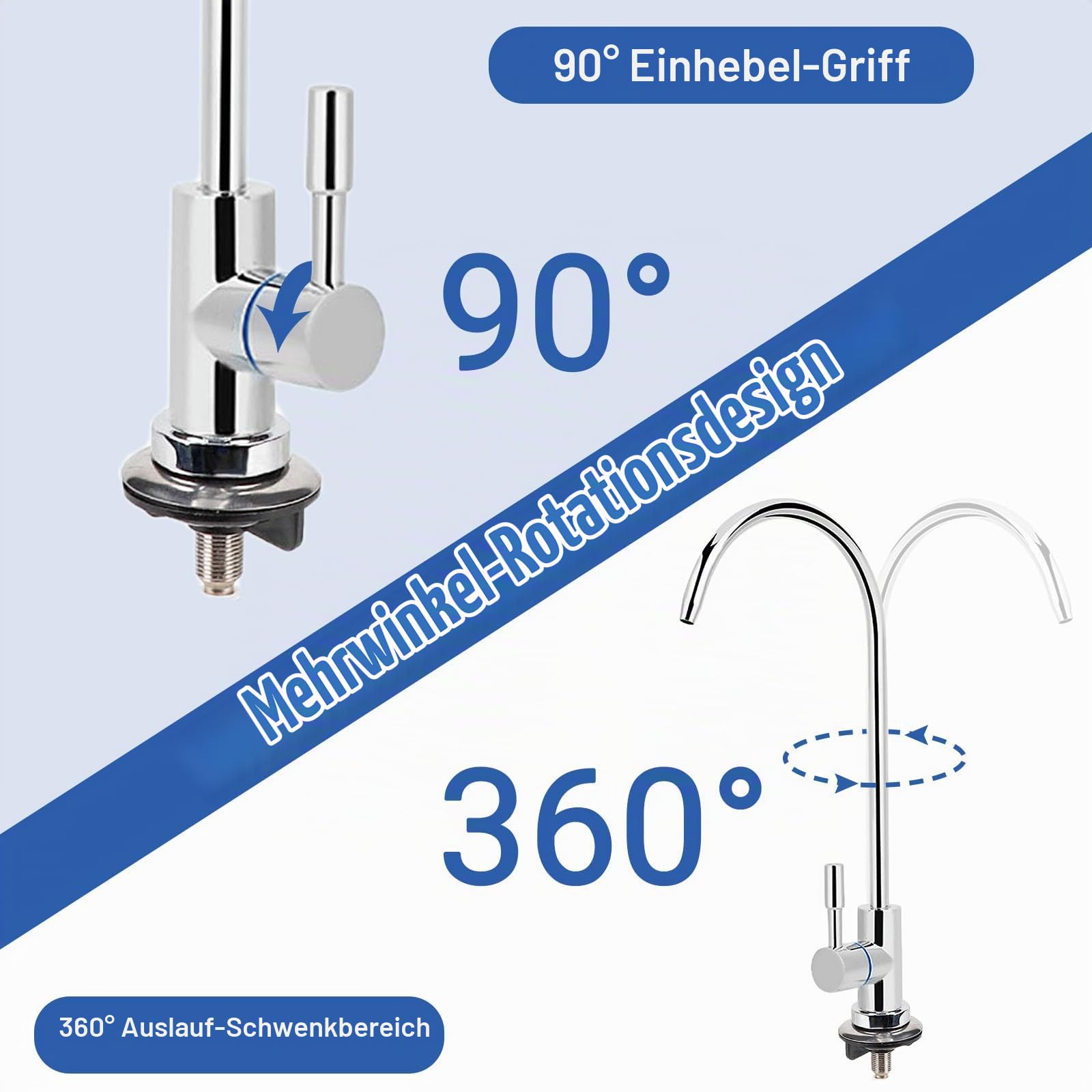 GAESHOW Verchromt Umkehrosmose Wasserhahn, RO Trinkwasser Filter Küchenarmatur, Edelstahl Wasserfilter Wasserhahn, Hals Trinkwasser Filter Küchenarmatur