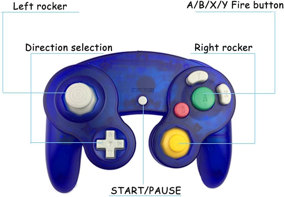 Reiso 2 Packs NGC Controllers Classic Wired Controller for Wii Gamecube(Clear Yellow and Clear Blue)