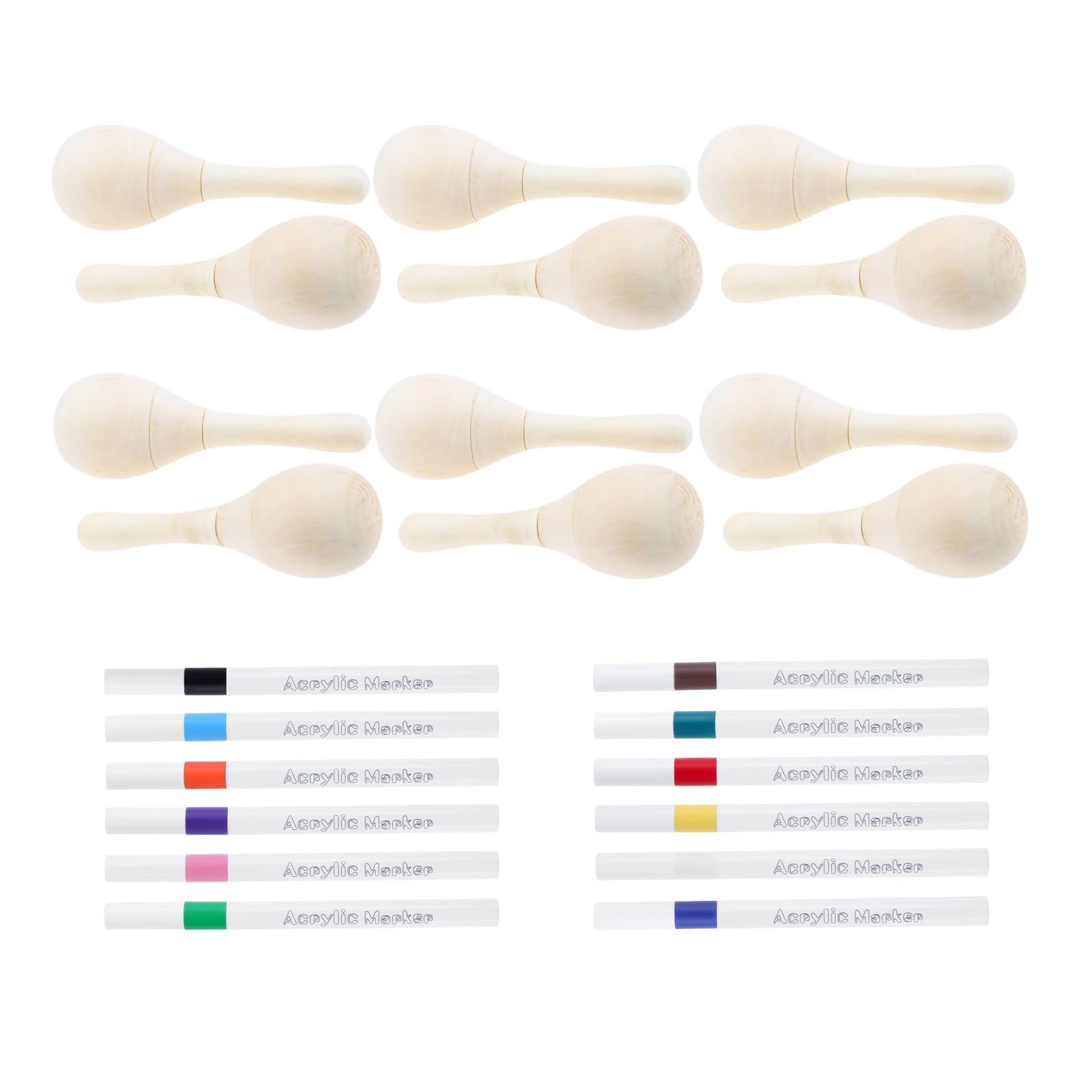 Ameublement Maracas en bois inachevé avec 12 couleurs, marqueurs acryliques, Instruments, cadeaux pour événements classe, outil de fête, DIY, pièces