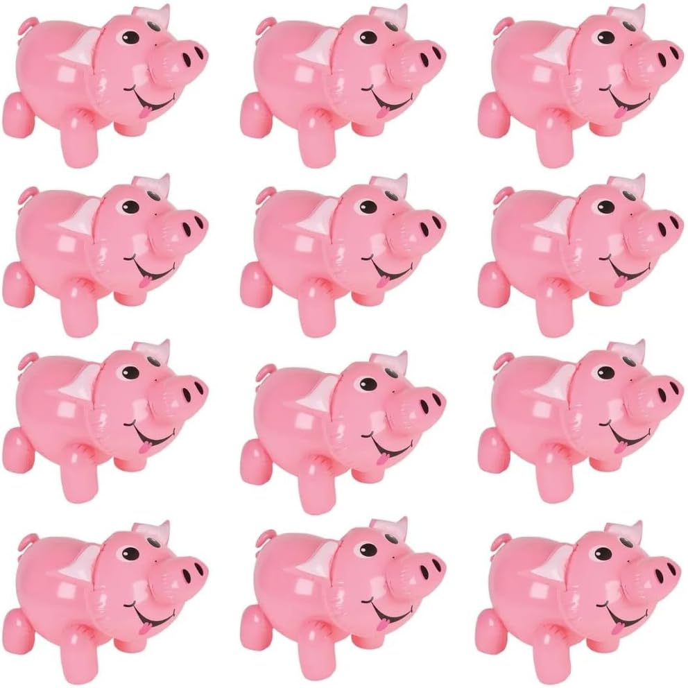 Rhode Island Novelty 24 Inch Pig Inflate Farm Animal Theme Birthday Party Favor Decoration - 12 Pigs Per Order