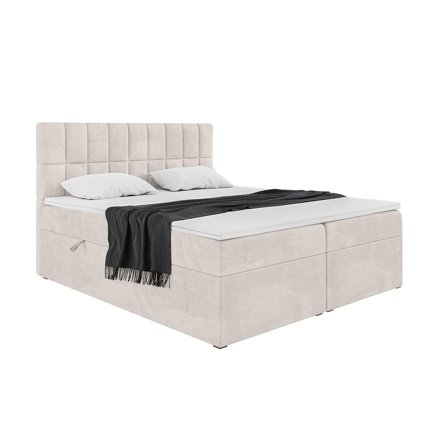 MEBLINI Boxspringbett mit Bettkasten - 180x200 - Gepolstert Doppelbett mit Matratze und Topper - Polsterbett mit Stauraum - Bett mit Kopfteil - Stauraumbett - Lukas - H4/Beige Samt