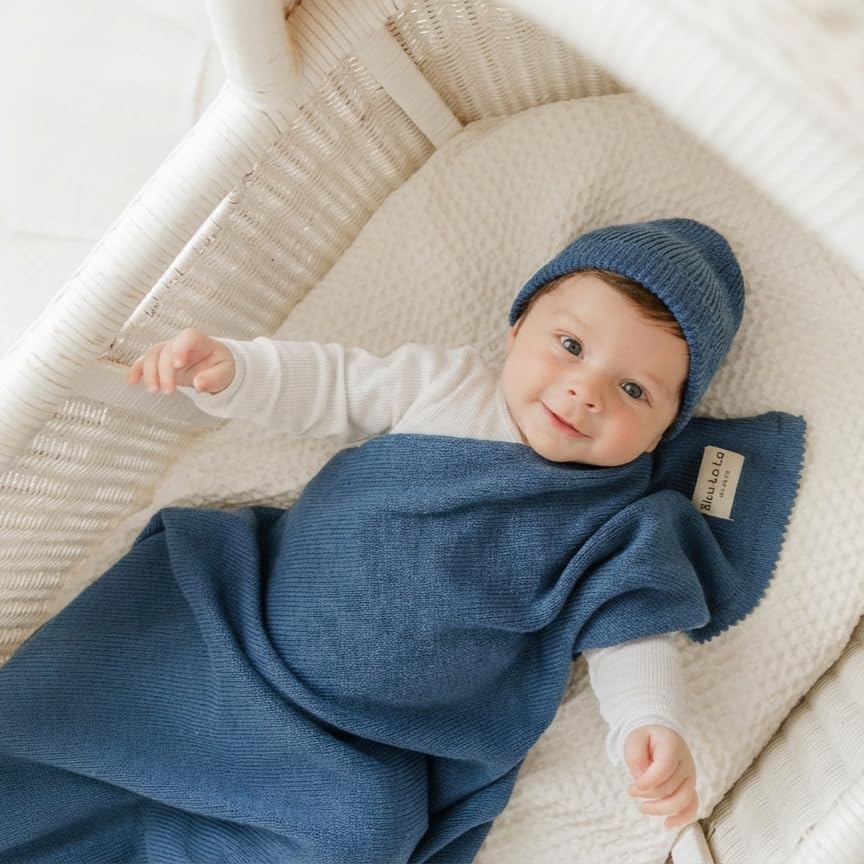 Image of Baby Gift Set - Organic Cotton Newborn Blanket Essentials, Baby Boy Gifts Newborn, for Boys (Luxe - Denim Blue)