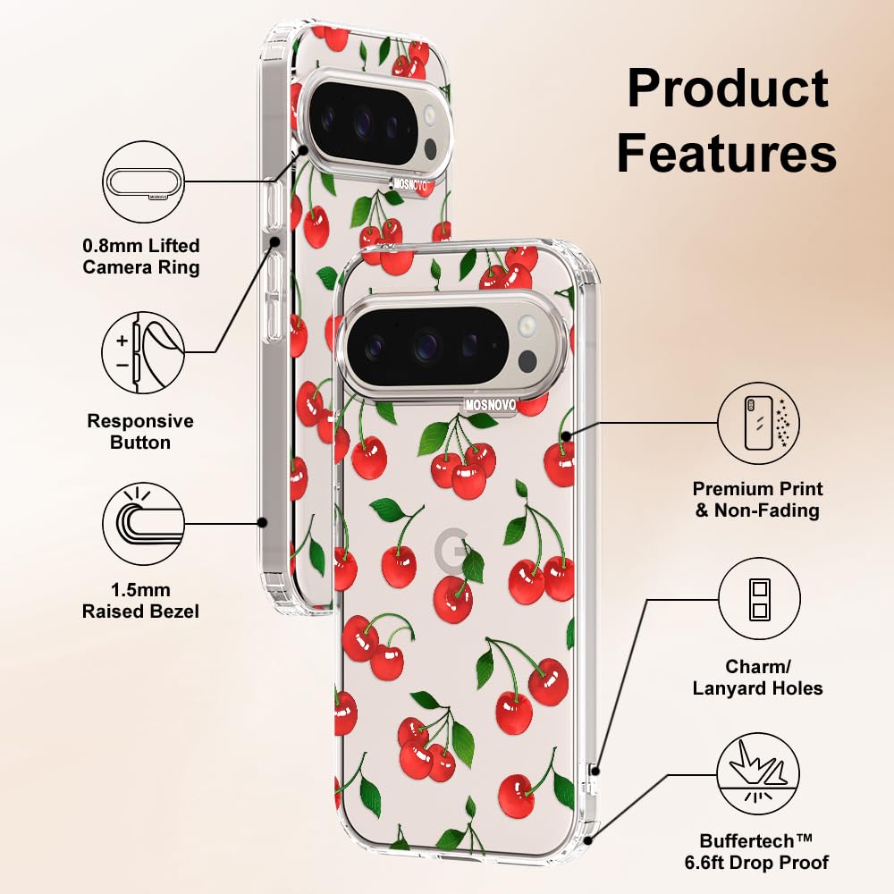 MOSNOVO Case for Google Pixel 10 & Pixel 10 Pro, [Buffertech 6.6ft Military-Grade Drop Protection] [Anti Peel Off Tech] Clear TPU Bumper Phone Case Cover Design - Cute Cherry — view 179