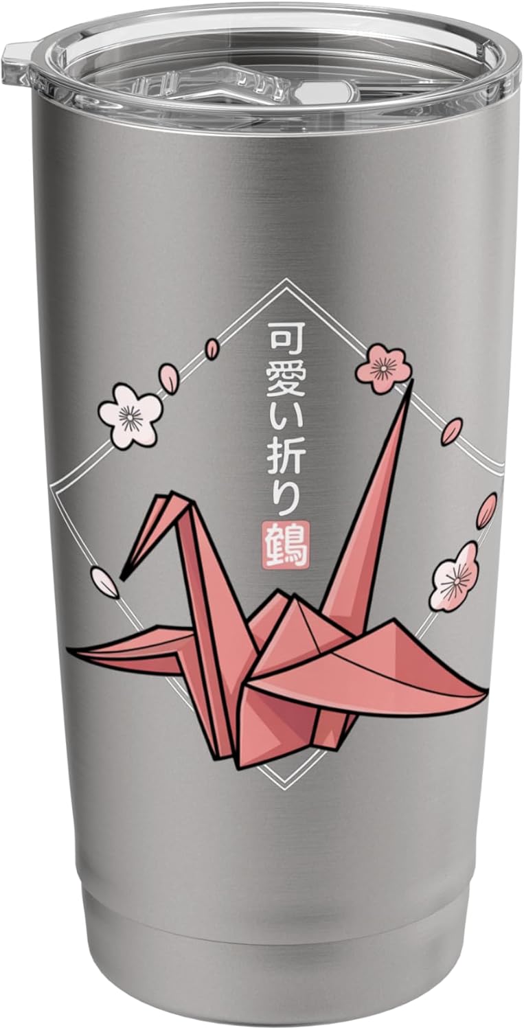 Minimal Origami Crane - Kawaii Orizuru Origami Stainless Steel Insulated Tumbler