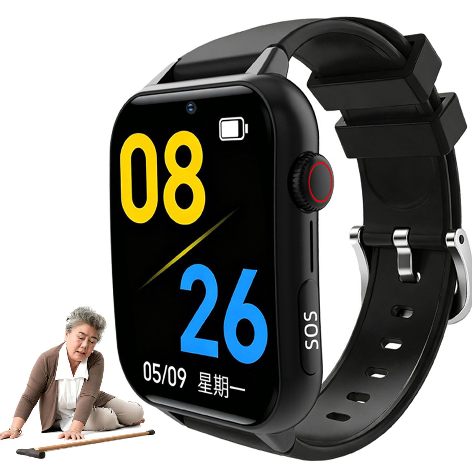 Mothdust Montre Connectee Ainee 4G Smartwatch avec Traceur GPS Et Bouton Urgence SOS Alarme Anti Chute Bracelet Securite Appel Bidirectionnel Montre Alerte Chute pour Les Parents(Black)