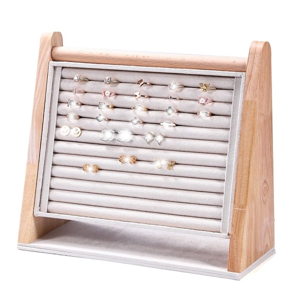CJHFR472SG Jewelry Organizer Stands Wooden Jewelry Display Stand with Velvet Layer for Rings- Multiple Colors Available Jewelry Display Stand(Beige)