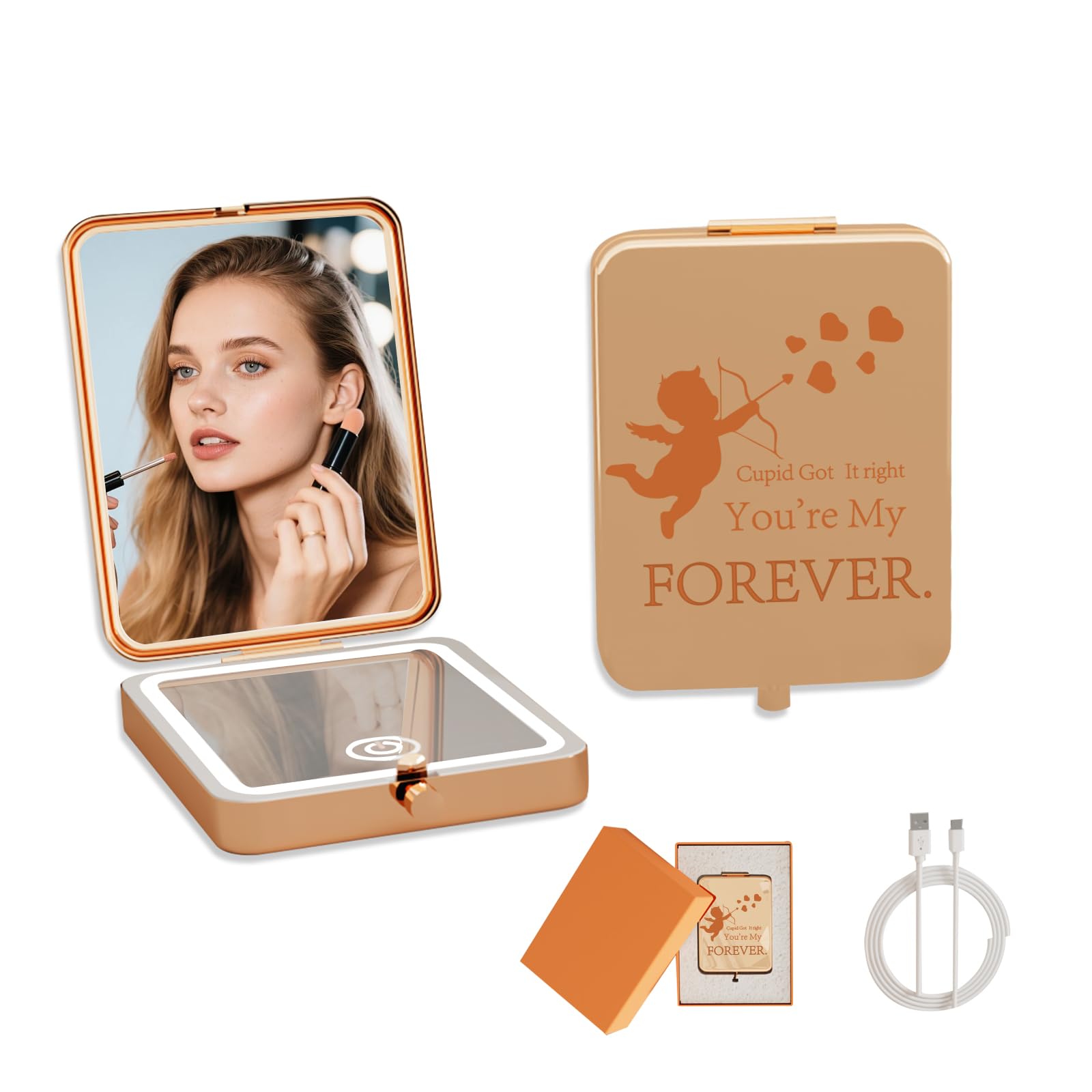 LED Lighted Travel Makeup Mirror, 1x/3x Magnification - Daylight LED, Compact Portable Folding Travel Mirror, Dimmable Pocket for Handbag and Purse, USB Charging, Gife for Women Valentine