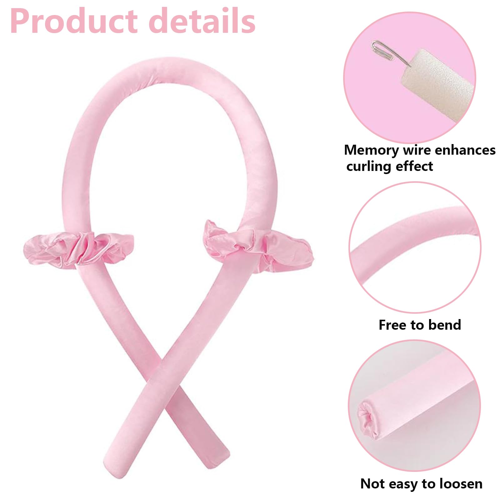 ﻿ Rizador Pelo Sin Calor,palo de pelo rizado sin calor,traje de pelo largo para perezosos,Rizadores de Ondas Con Diadema Suave Para Dormir,adecuado para cabello medio y largo (Rosa) ﻿ — view 3