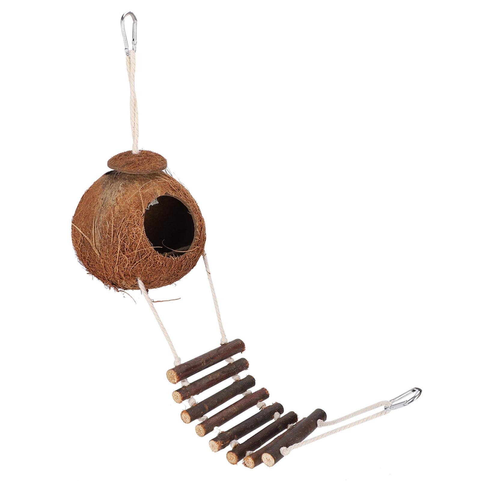 Natürlicher Kokosnuss Vogelkäfig mit Leiter, hängende Schaukel Kletterhängematte gedrehte Leiter aus Holz für Sittiche, Conure, Aras, Liebesvögel, Finken, Mynah