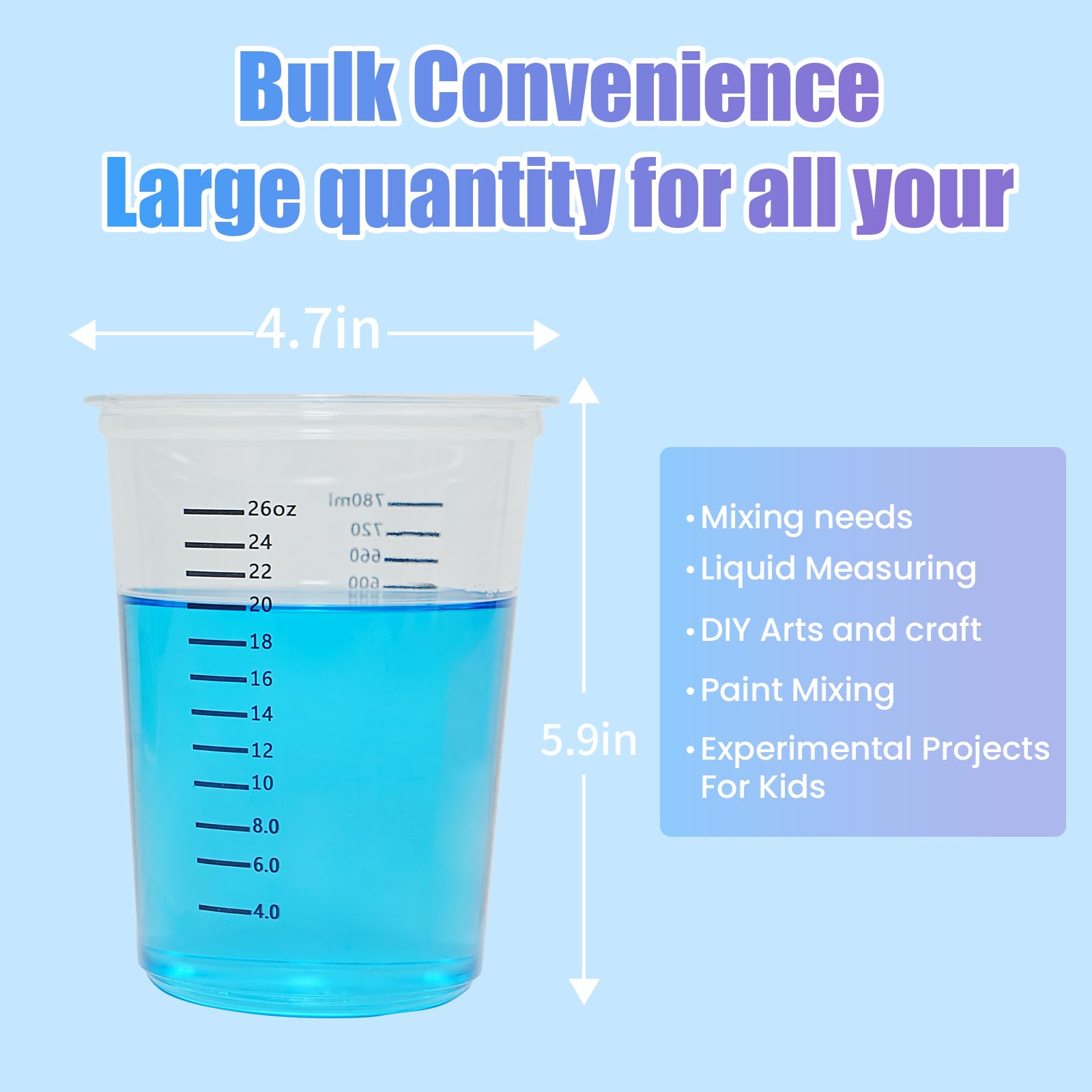 Lot de 50 tasses mélangeuses en résine - 80 ml - Ensemble de mesure de précision avec double échelle et gants de protection - Gobelets jetables robustes et transparents pour époxy, peintures