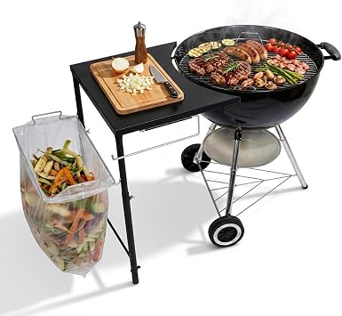 18"x20" Grill Side Table for Weber Kettle 22/26 & Smokey Mountain 22 | Adjustable Height, Fits Weber Original, Premium & Master-Touch Kettle Grills, Charcoal Grill Work Table, Large BBQ Prep Shelf