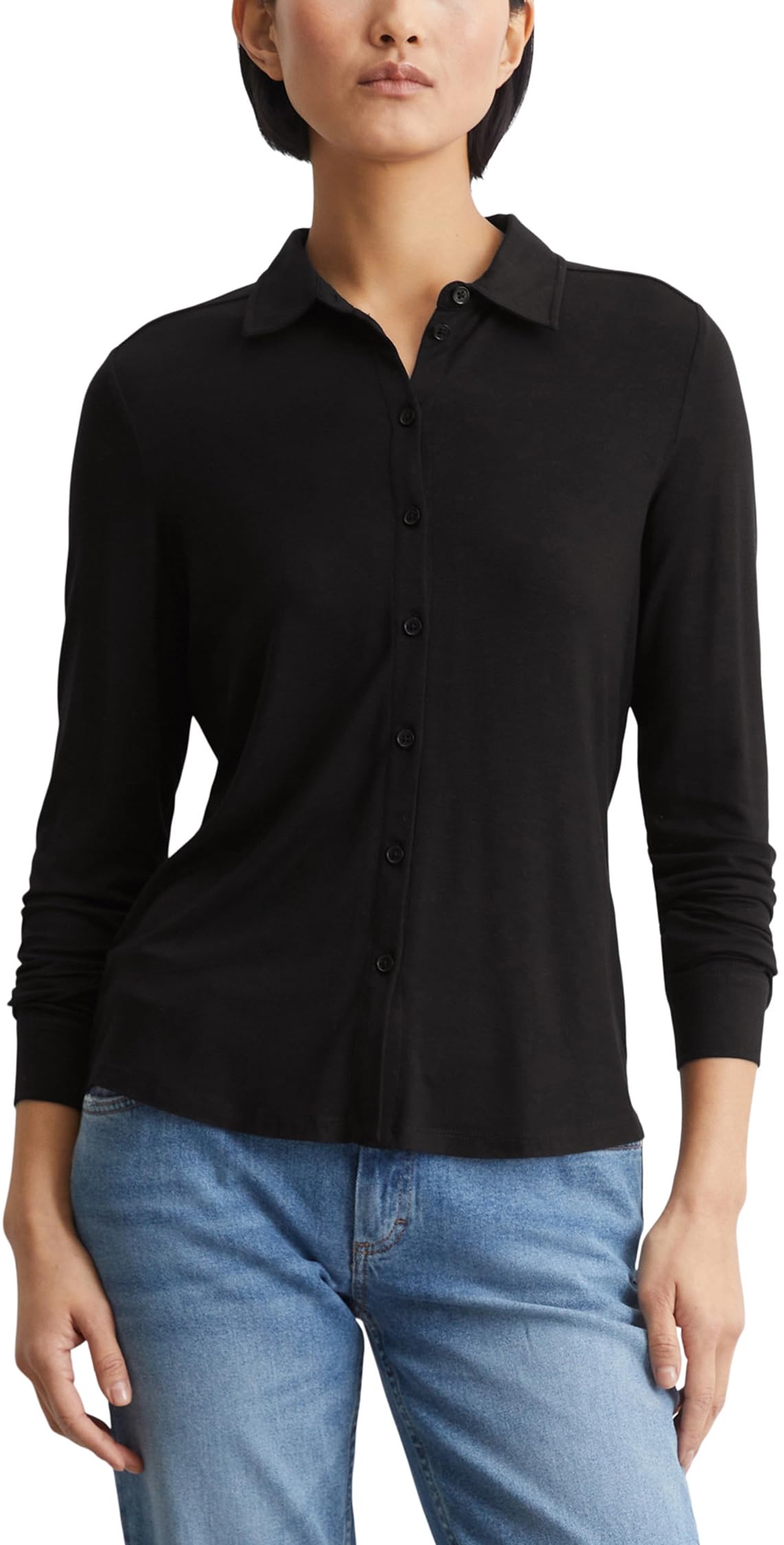Marc O'Polo Damen Jerseybluse mit Stretch-Anteil Spitzkragen