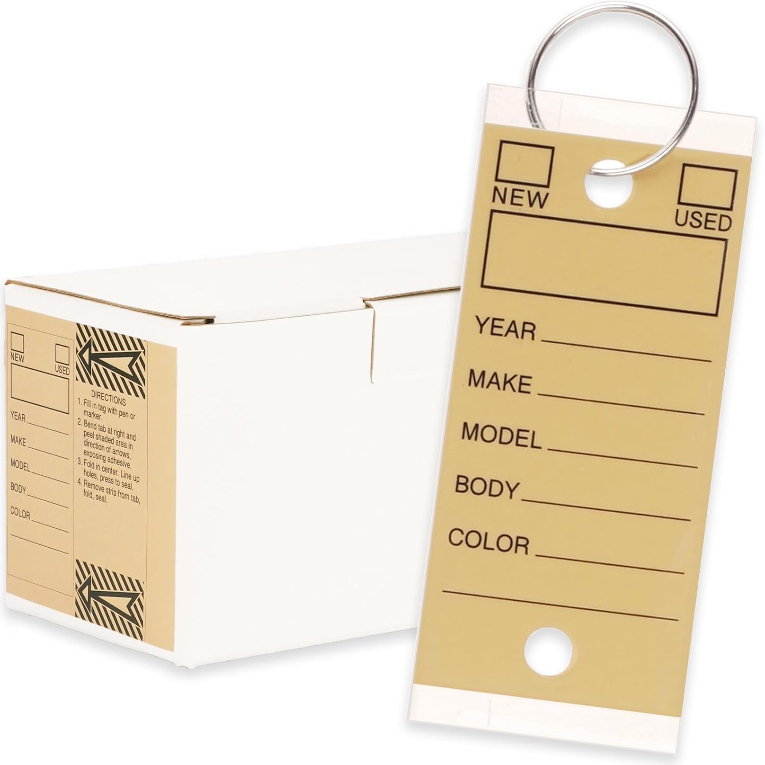 Genuine Self Laminating Key Tags - White | Writable Waterproof Labels for Easy Identification - Pack of 250 with 250 Rings | Durable Bulk Car Dealership Supplies Key Tags Self Protecting