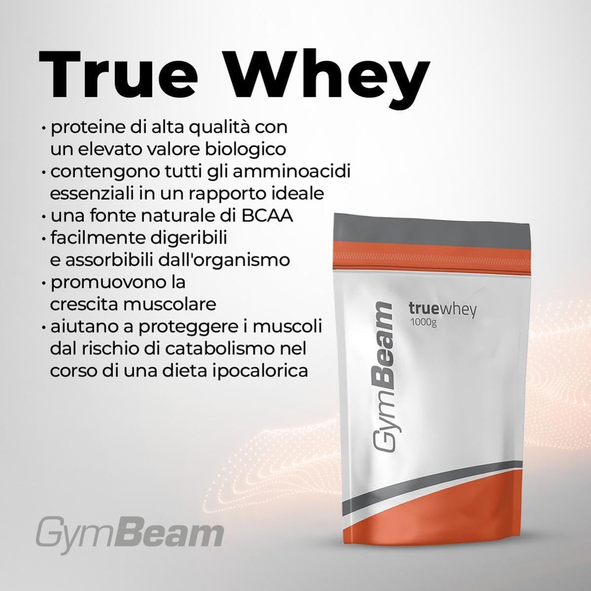 GymBeam Proteine in Polvere True Whey, Concentrato di Proteine del Siero del Latte (WPC), Proteine Whey di Alta Qualità, BCAA, Favoriscono la Crescita Muscolare (Chocolate-Coconut, 2500 g)