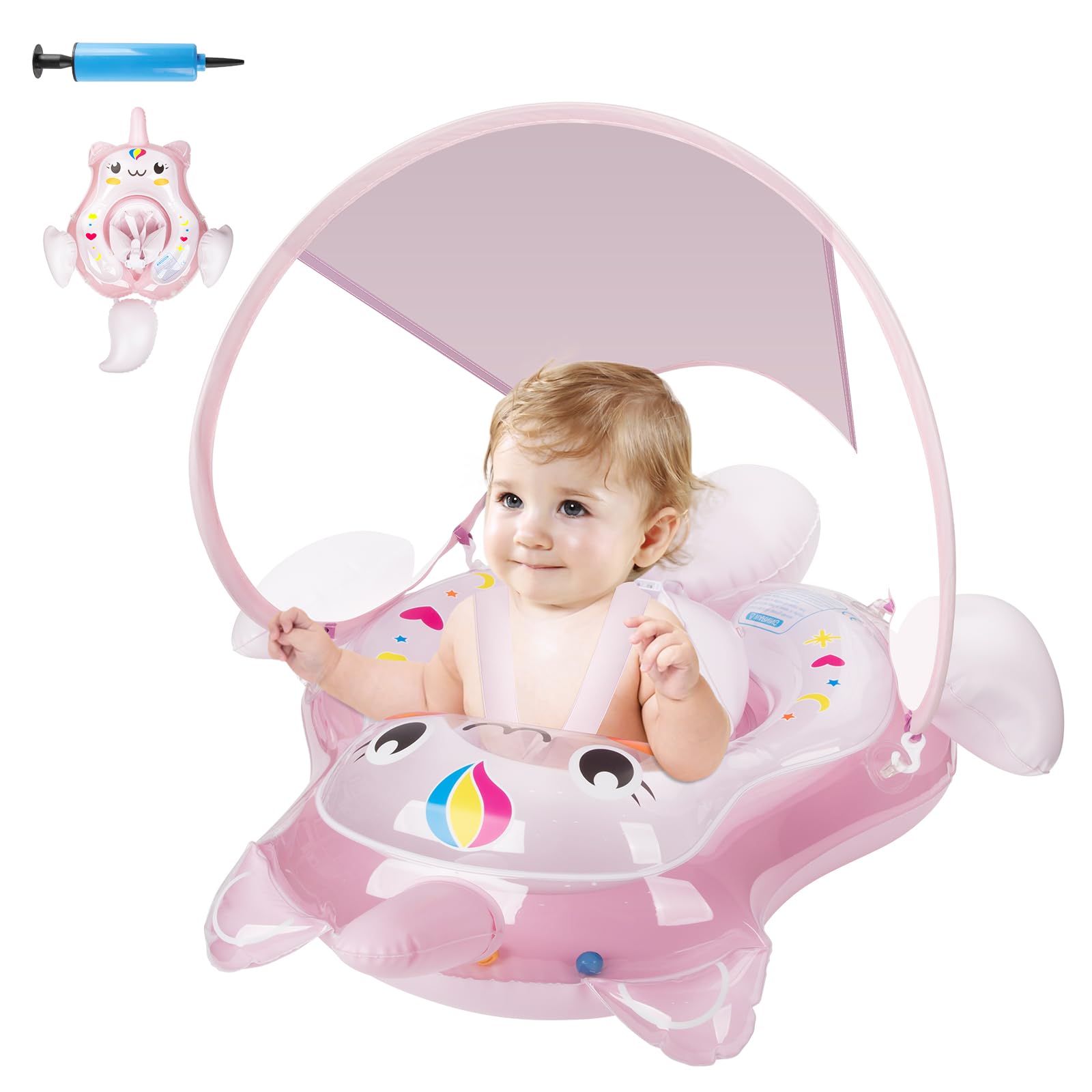 Bouée de natation pour bébé avec auvent solaire UPF50+, flotteur pour bébé Parner, aide à la natation pour enfants de 3 à 36 mois