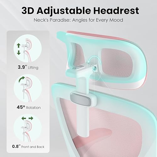 Miniatura 6 de Silla de oficina ergonómica, silla de escritorio giratoria de malla con respaldo alto, soporte lumbar ajustable, reposacabezas y reposabrazos