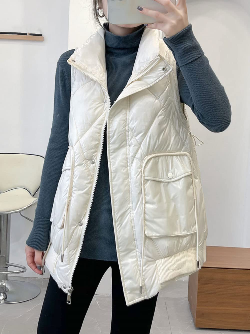 Gilet Femme Hiver Chaud, Dames Gilet Design Sens Veste Sans Manches Blanche Gilet Chaud Ultraléger Veste Paddad Pour Femmes Matelassé Hiver Manteau Sans Manches Pour Femmes Gilet De Sport