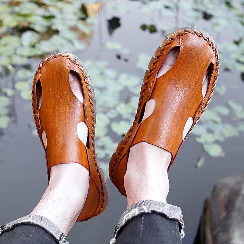 Men's Sandals Out Beach fisherman Shoes Leather Slip On Low-top Summer