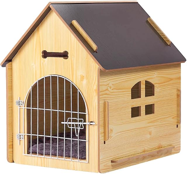 DREAMSOULE Wooden Pet House with Roof for Dogs Indoor Use, Easy Assemble Breathable Dog Crate for Small Medium Dog Cat, Dog Kennel for Playing and Resting
