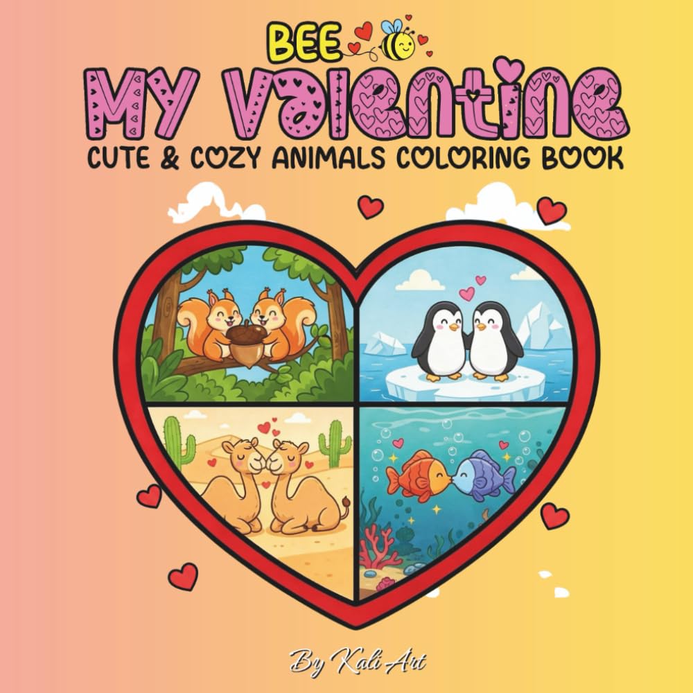 Bee My Valentine: Cute & Cozy Animals Coloring Book