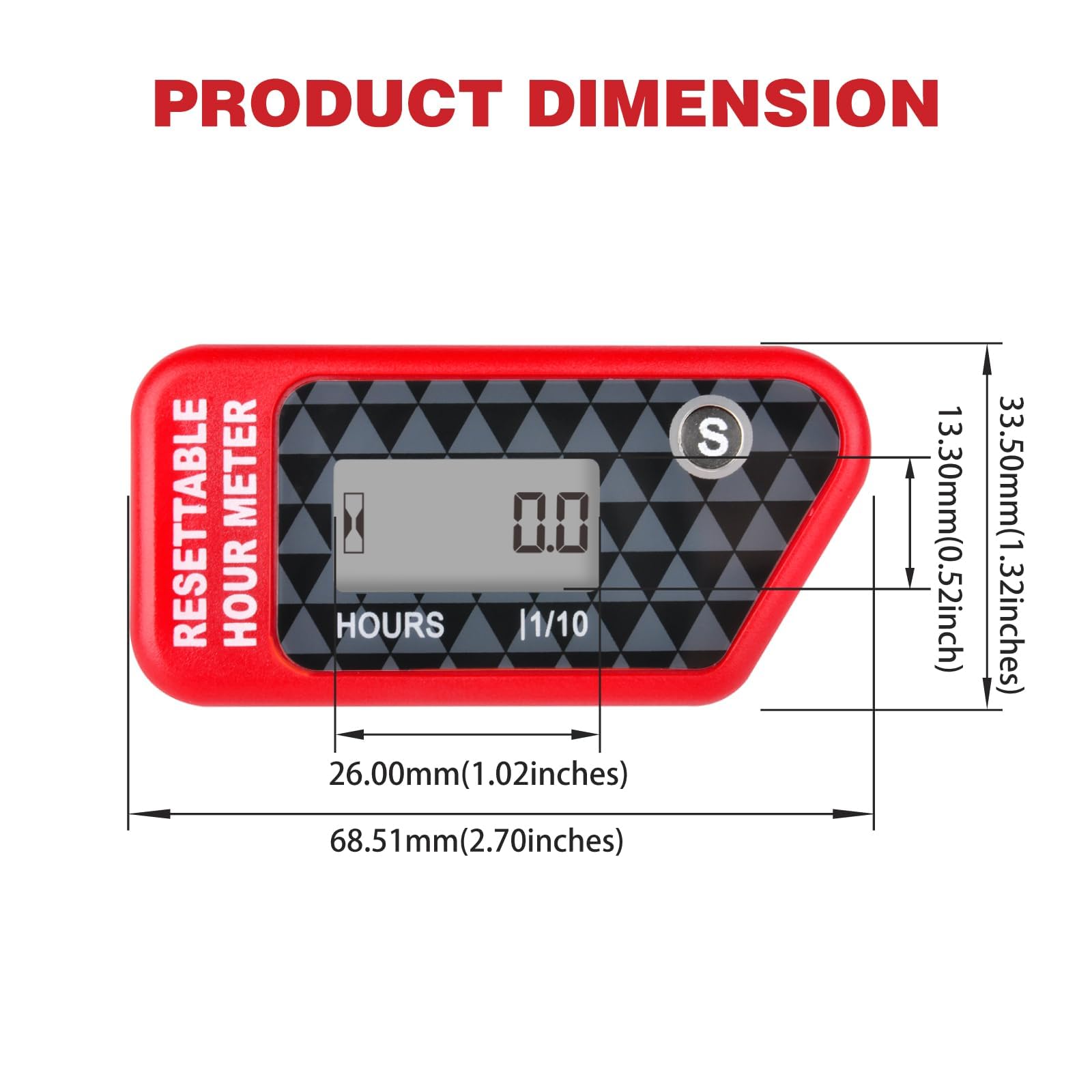 RQ-HM016H Medidor de horas, función de recordatorio de mantenimiento, almacenamiento de datos, motosierra de cortacésped, motocross, motocicleta, lavadora de alta presión marina (ROJO)