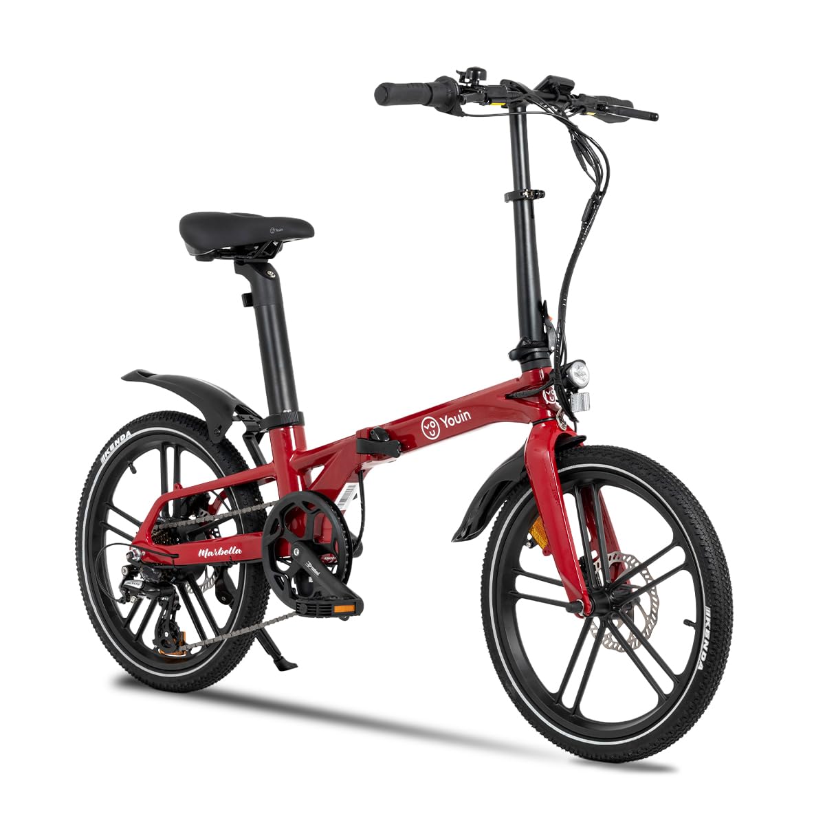Youin Marbella Vélo électrique Pliant Urbain Rouge 20 Pouces Moteur 250W Batterie intégrée 36V autonomie 40 km Freins hydrauliques 7 Vitesses léger Compact.