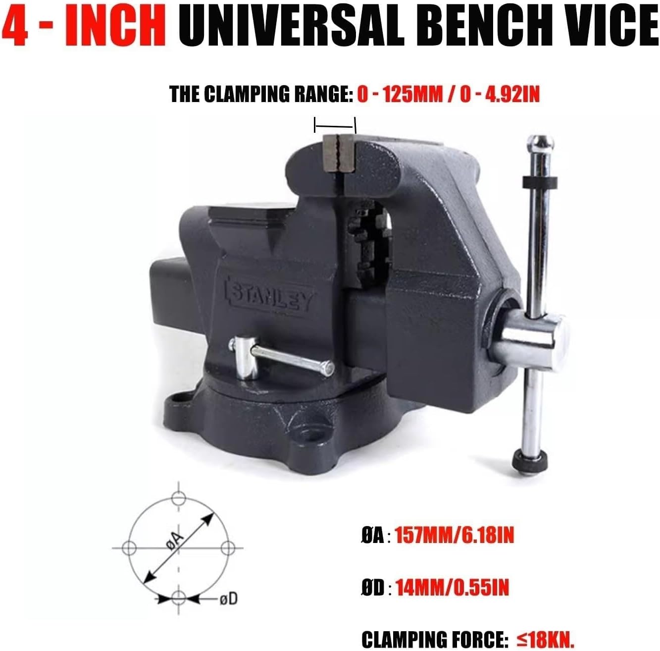 Adjustable vise fixing bar universal swivel work bench durable perfect for woodworking metalworking and DIY projects(4inch)