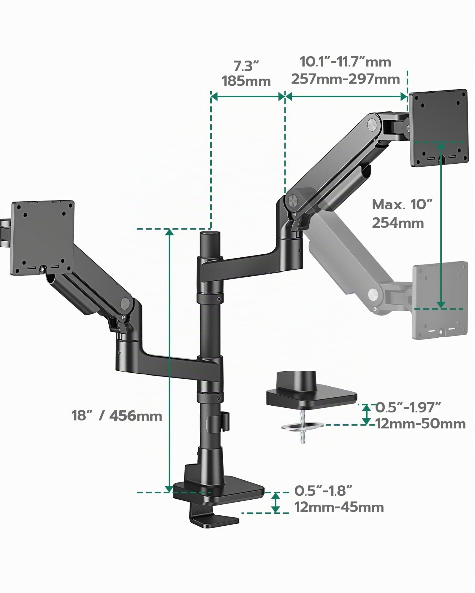 ARES WING Support écran pc 2 ecran 17-49 Pouces avec USB Max 20kg/Bras,Noir