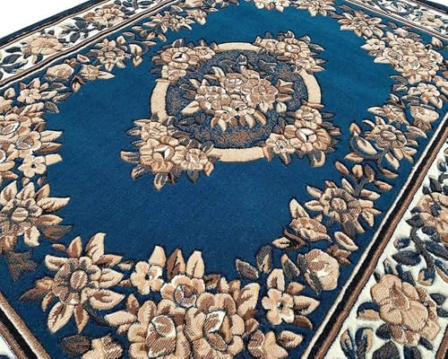 Image of Soft Premium Blue Carpet 5x7 ft Rectangular Washable, Anti-Skid, Fade-Resistant Acrylic Rug for Living Room, Hall, Bedroom, Modern Decor