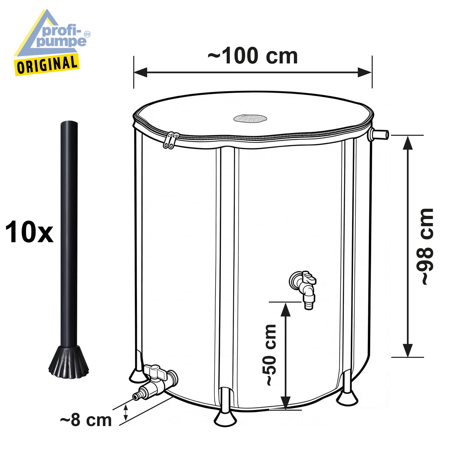 Zbiornik na deszczówkę, 750 l, z kranem