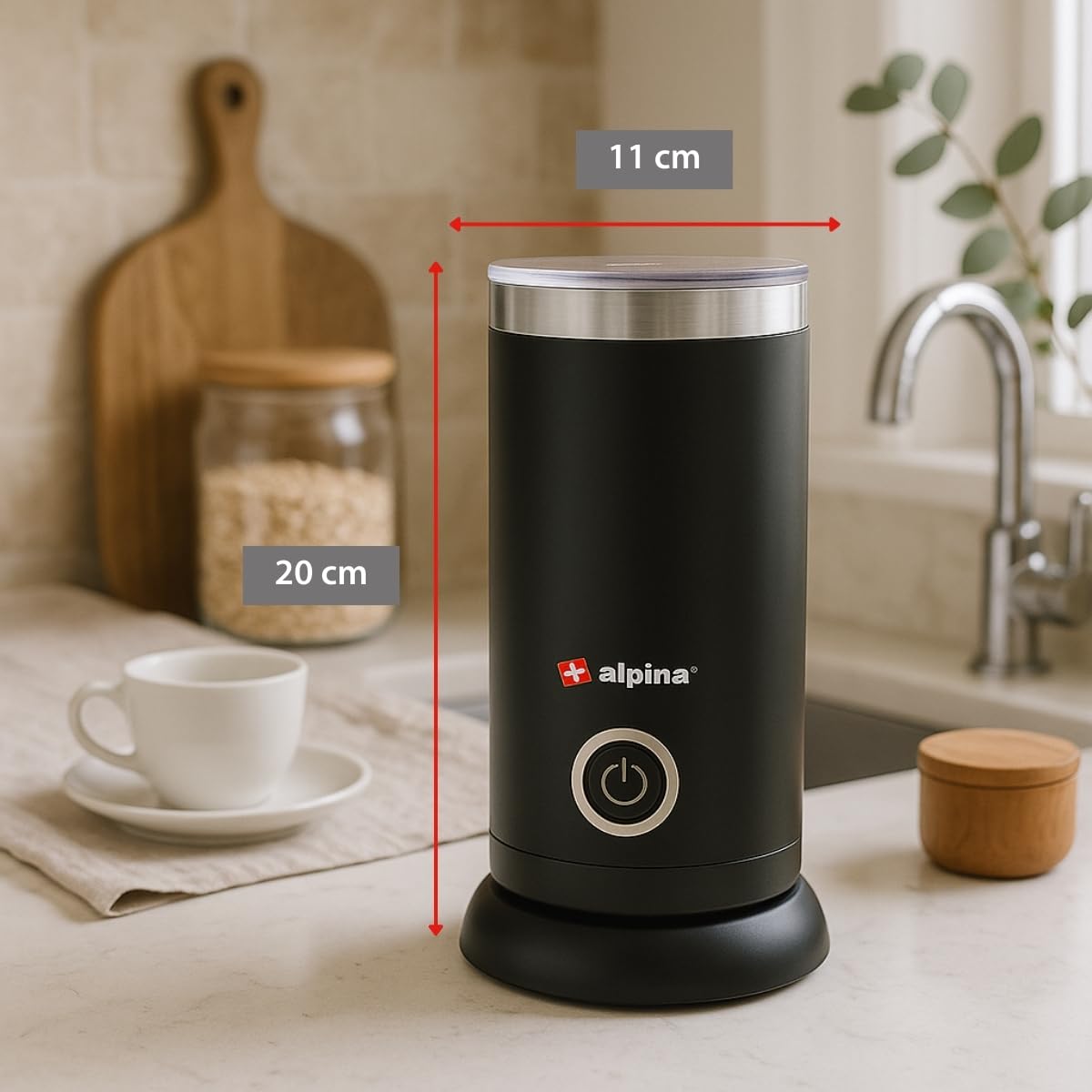 Alpina Mousseur Lait Électrique 3 En 1 450W - Chauffe Lait Et Mousseur Sans Fil Noir 300ml