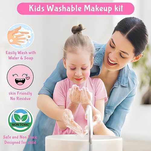 Miniatura 2 de Kit de maquillaje para niños con espejo, juego de maquillaje lavable real para niñas de 5 a 8 años, maquillaje para niños pequeños, disfraz de