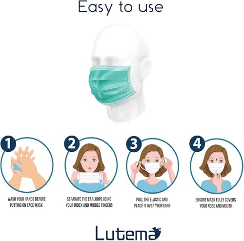 Miniatura 3 de Cubrebocas desechable, tricapa, transpirable, de colores, con cómoda cinta elástica para las orejas, Verde