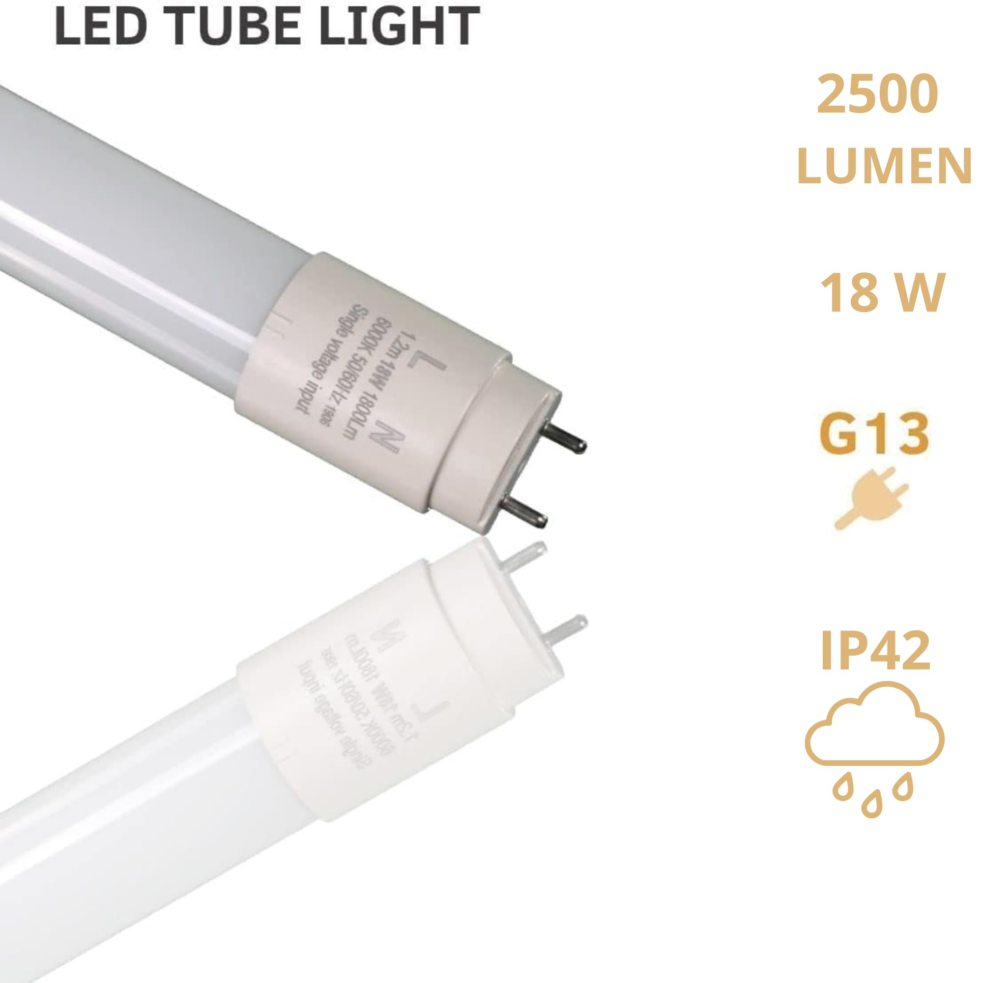 Jandei - Lot de 10 tubes LED 120 cm 18 W, blanc froid 6 000 K, 2520 lumens, connecteur standard T8 G13, remplace néon fluorescent 36 W, starter LED inclus, connexion 1 côté