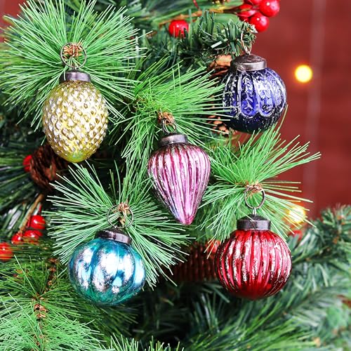 Image of IndianShelf 24 Pieces Large Retro Vintage Christmas Ornaments Unique Multicolor Glass X mas Tree Balls for New Year - 2 inch