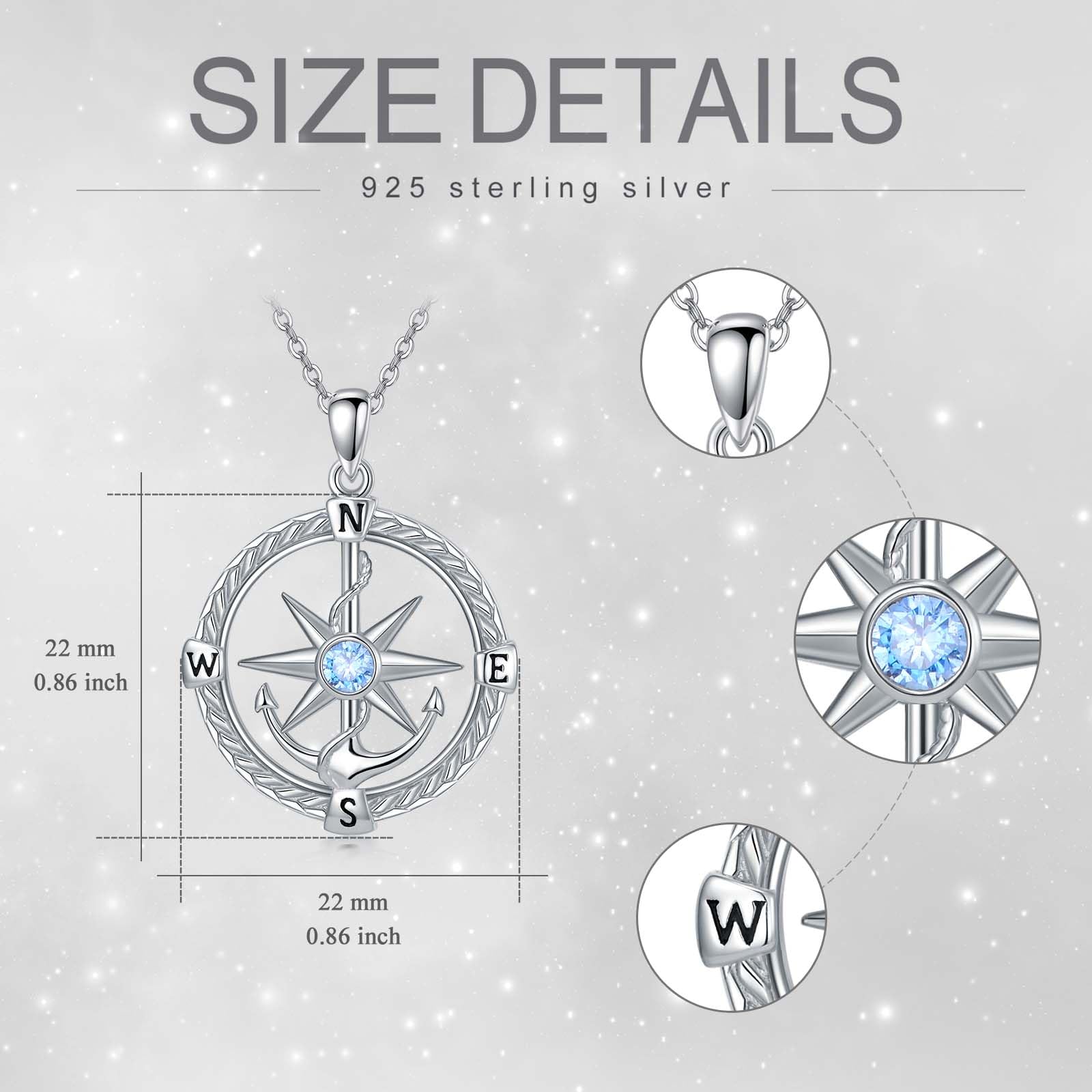 YAFEINI Collana con bussola per uomo e donna, con ciondolo a forma di ancora, in argento Sterling 925, regalo per ragazze e ragazzi