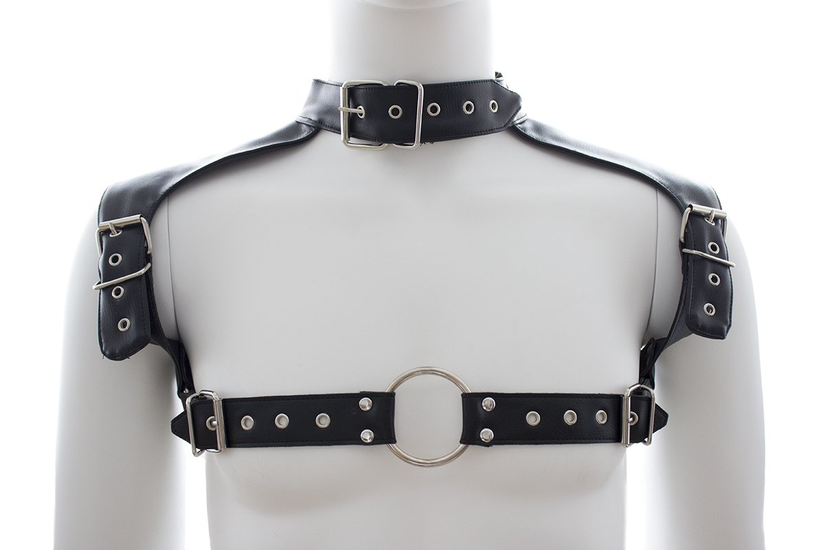 HOT DREAM Men's Leather Body Chest Harness Belt Punk Cage Belt Buckle Ring Adjustable (Black 153)
